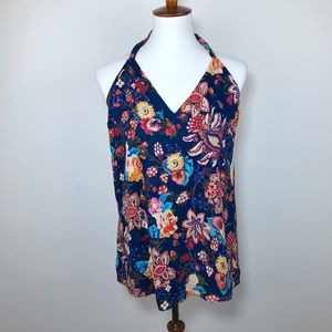 NWT Haute Hippie Navy Floral tank silk Top, sz M